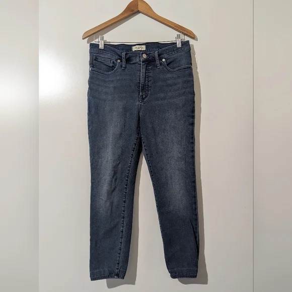 Madewell 9" Mid-Rise Skinny Blue Denim Stretch Short Hemmed Inseam Size 30 N - Picture 1 of 7